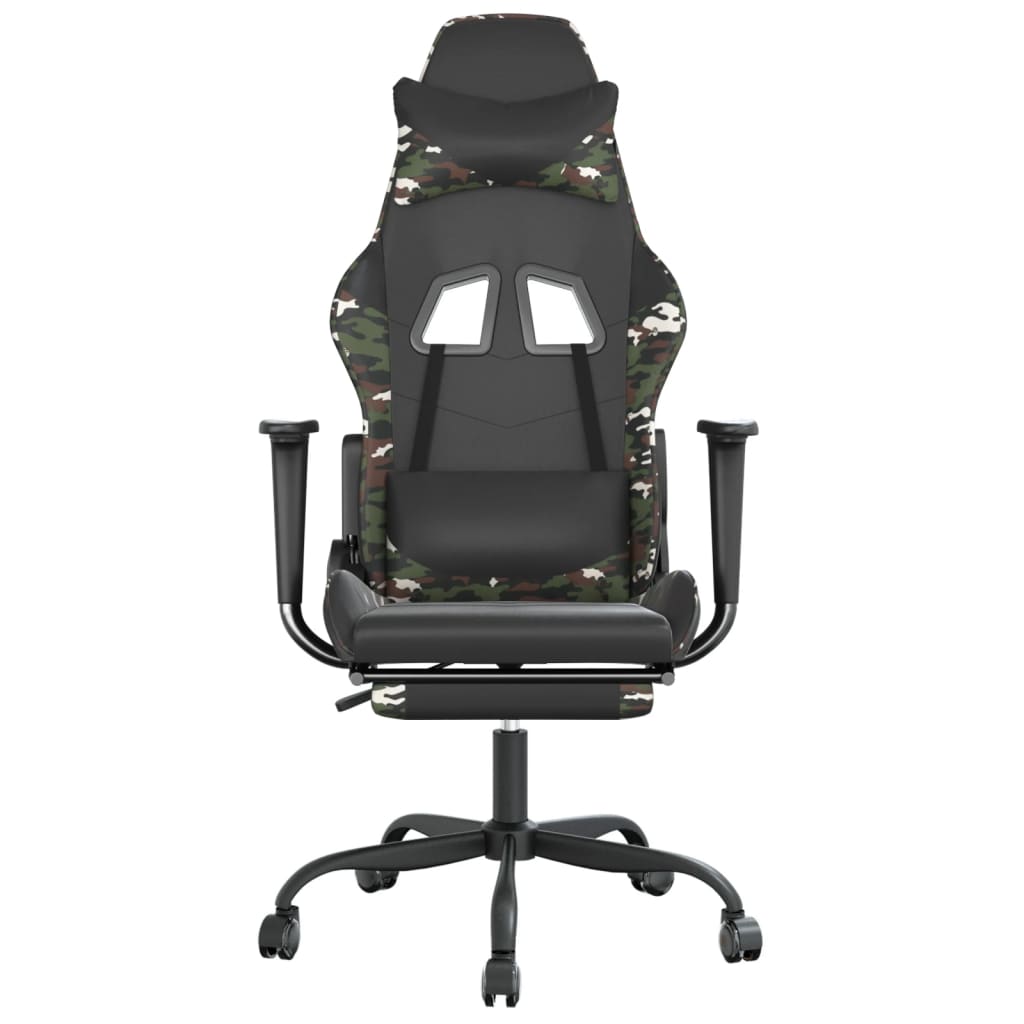 vidaXL Cadeira gaming massagens apoio pés couro artif preto/camuflagem