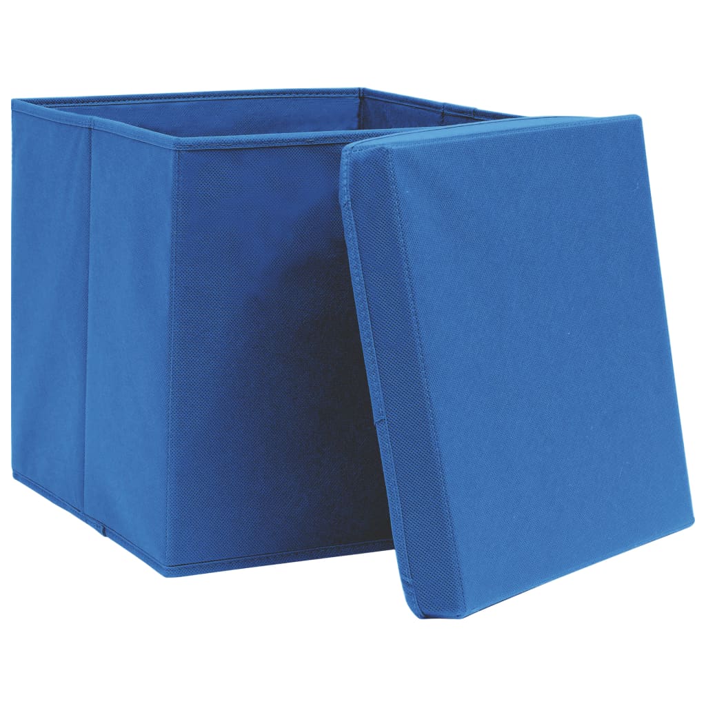 vidaXL Caixas de arrumação com tampas 10 pcs 32x32x32 cm tecido azul