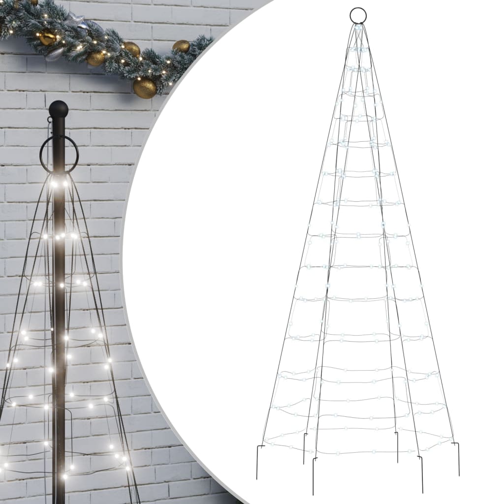 vidaXL Árvore Natal c/ luz mastro bandeira 200 LEDs 180 cm branco frio