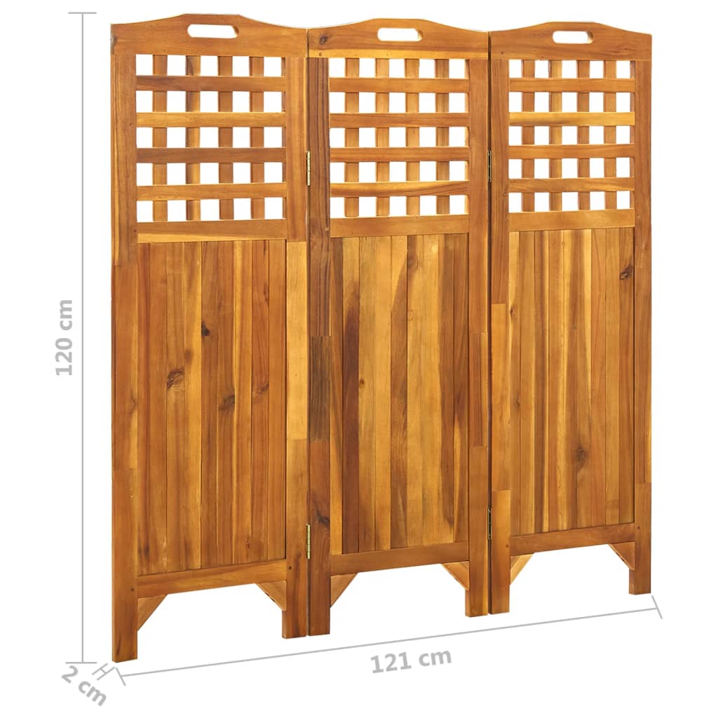 vidaXL Biombo com 3 painéis 121x2x120 cm madeira de acácia maciça