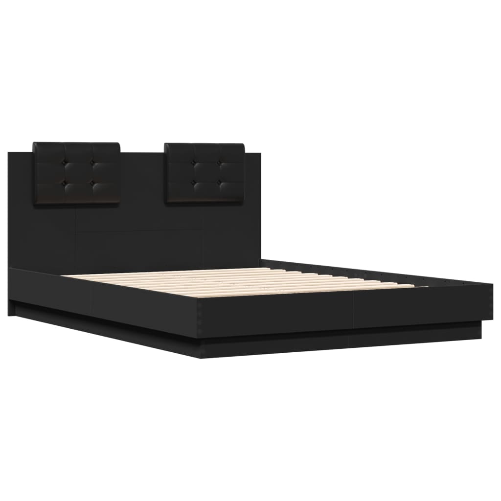 vidaXL Estrutura cama c/ cabeceira 135x190 cm derivados madeira preto