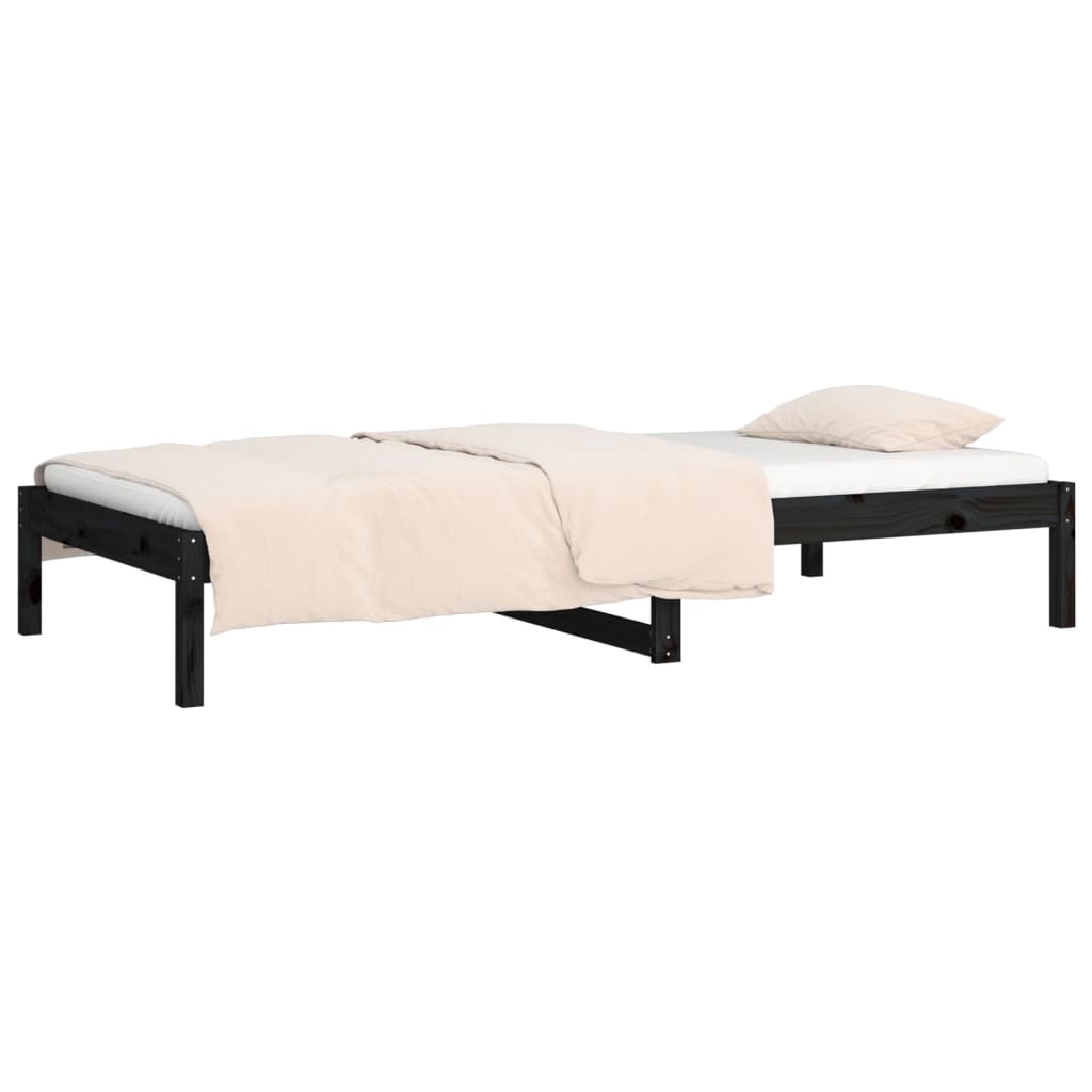 vidaXL Sofá-cama 90 x 200 cm madeira de pinho maciça preto
