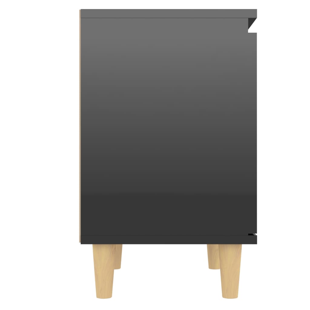 vidaXL Mesa cabeceira pernas madeira maciça 40x30x50cm preto brilhante