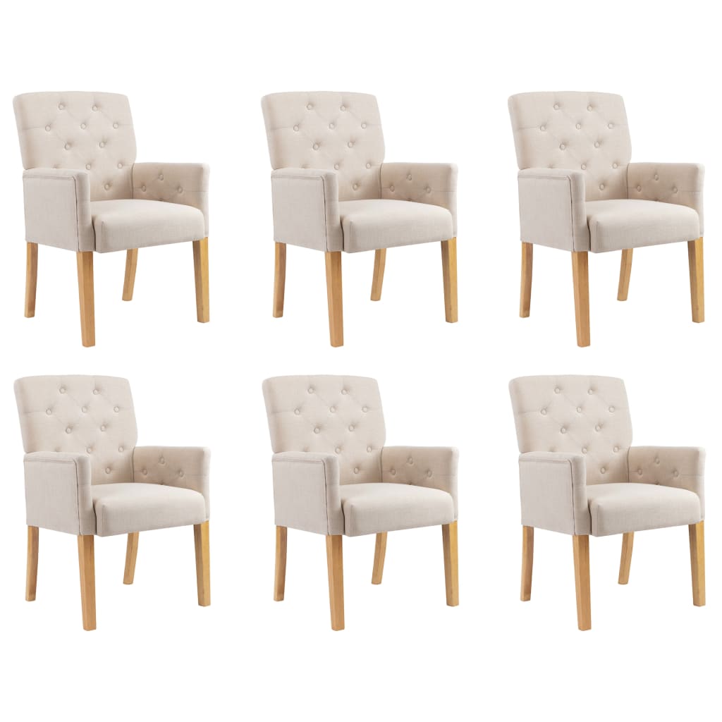 vidaXL Cadeiras de jantar com apoio de braços 6 pcs tecido bege