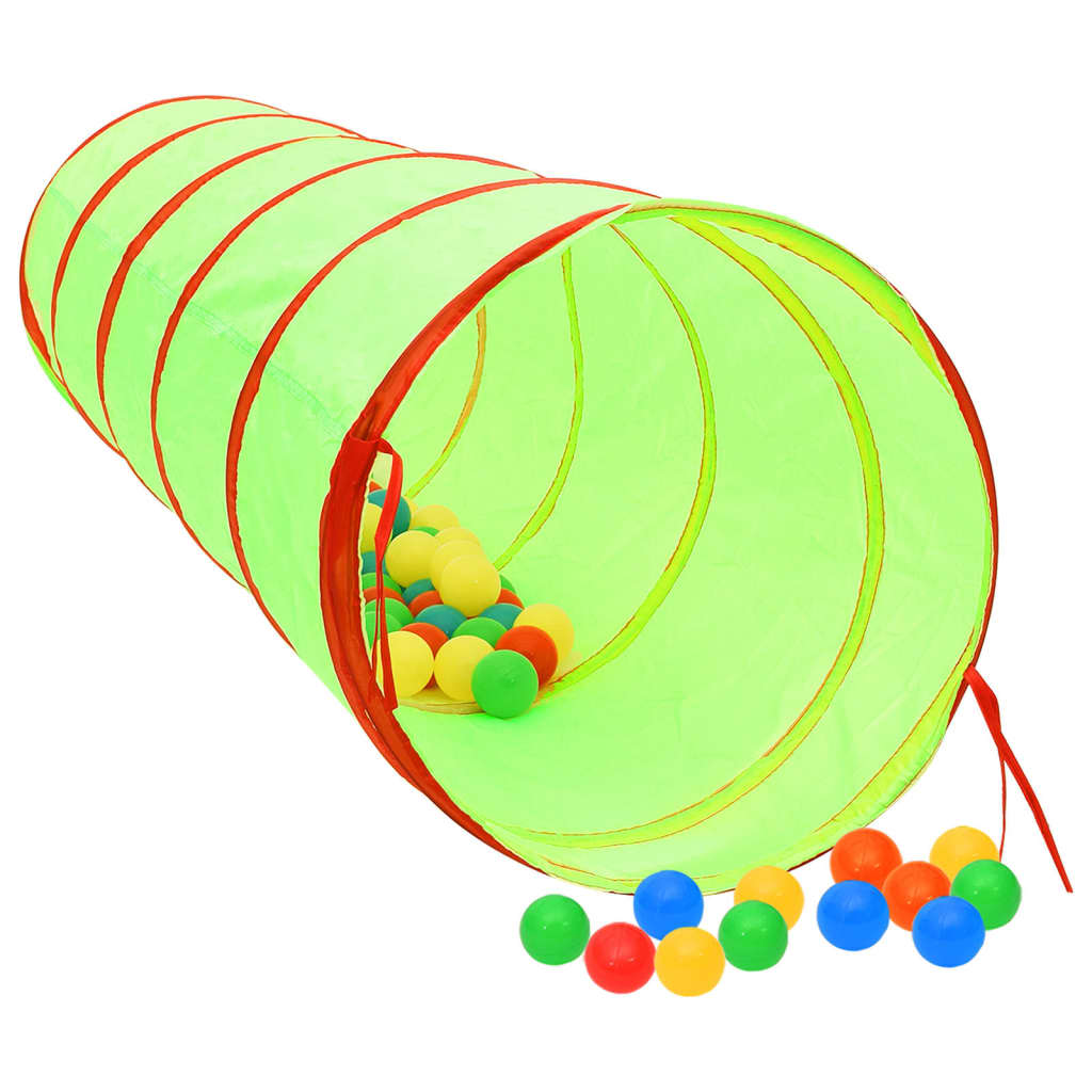 vidaXL Túnel de brincar infantil com 250 bolas 175 cm poliéster verde