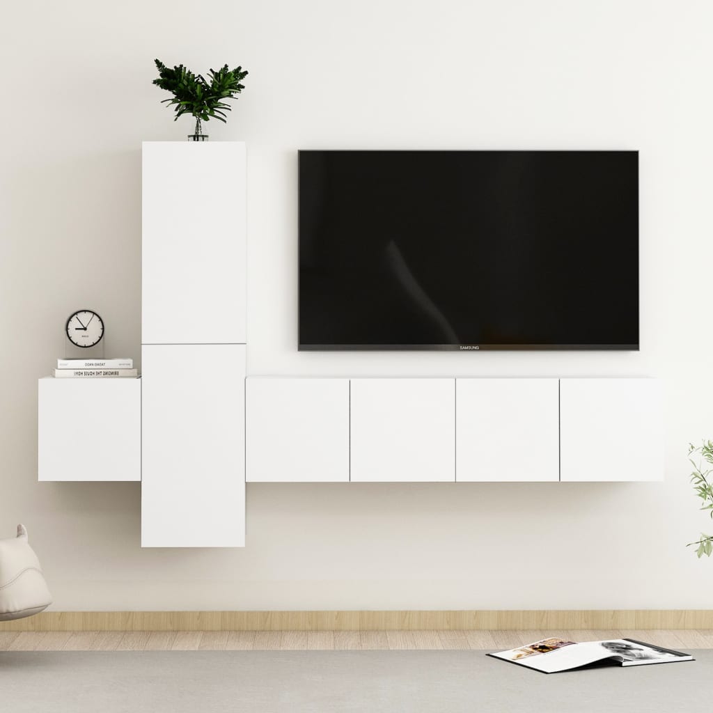 vidaXL 5 pcs conjunto de móveis de TV contraplacado branco