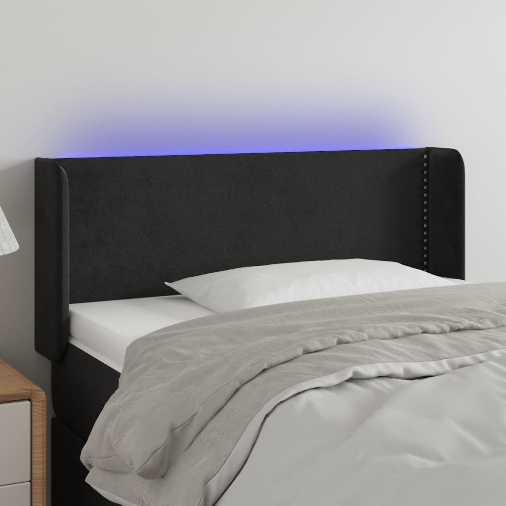 vidaXL Cabeceira de cama c/ luzes LED veludo 93x16x78/88 cm preto