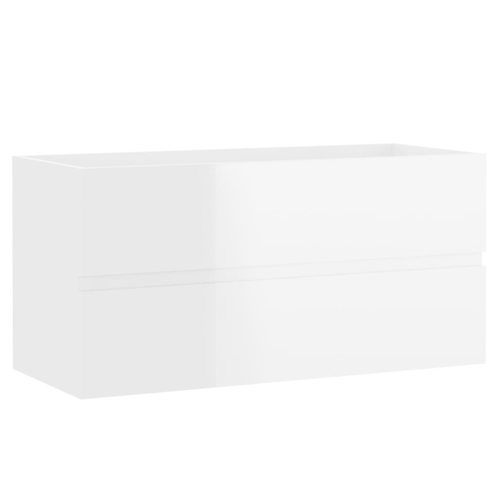 vidaXL Armário lavatório 90x38,5x45 cm contraplacado branco brilhante