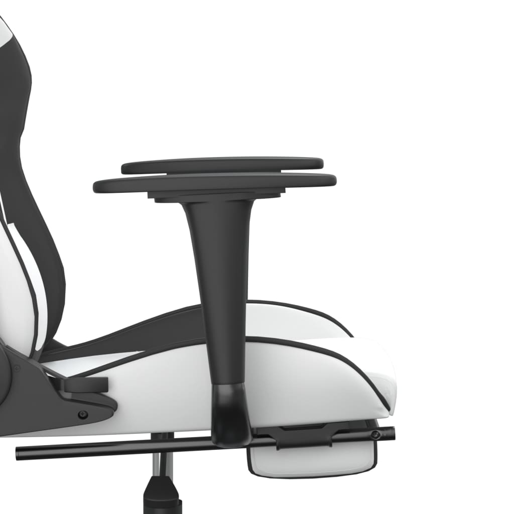 vidaXL Cadeira gaming massagens c/ apoio pés couro artif. Branco/preto