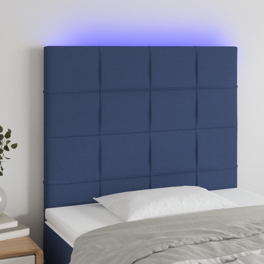 vidaXL Cabeceira cama c/ LED tecido 80x5x118/128 cm azul