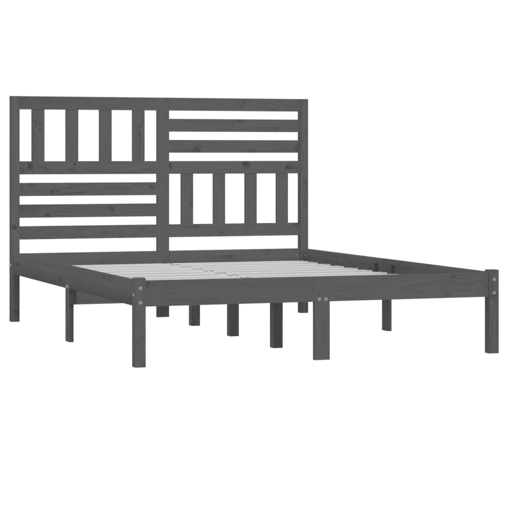 vidaXL Estrutura de cama de casal 135x190 cm pinho maciço cinzento
