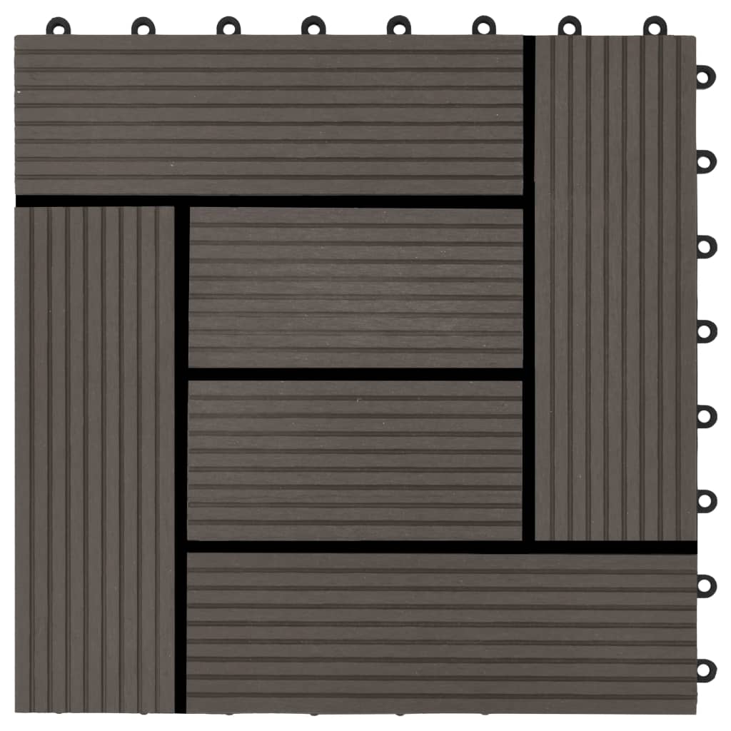 vidaXL Ladrilhos de pavimento 11 pcs WPC 1m² 30x30 cm castanho escuro