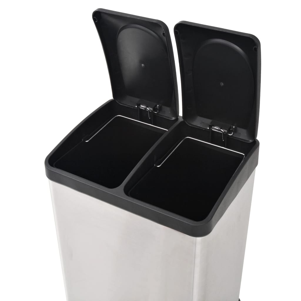 vidaXL Caixote do lixo para reciclagem com pedais 36 L aço inoxidável