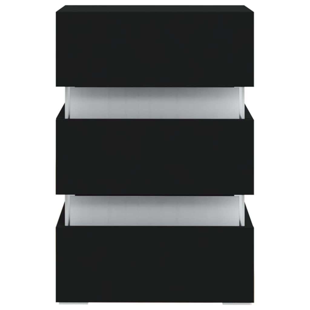 vidaXL Mesa de cabeceira c/ luzes LED derivados de madeira preto