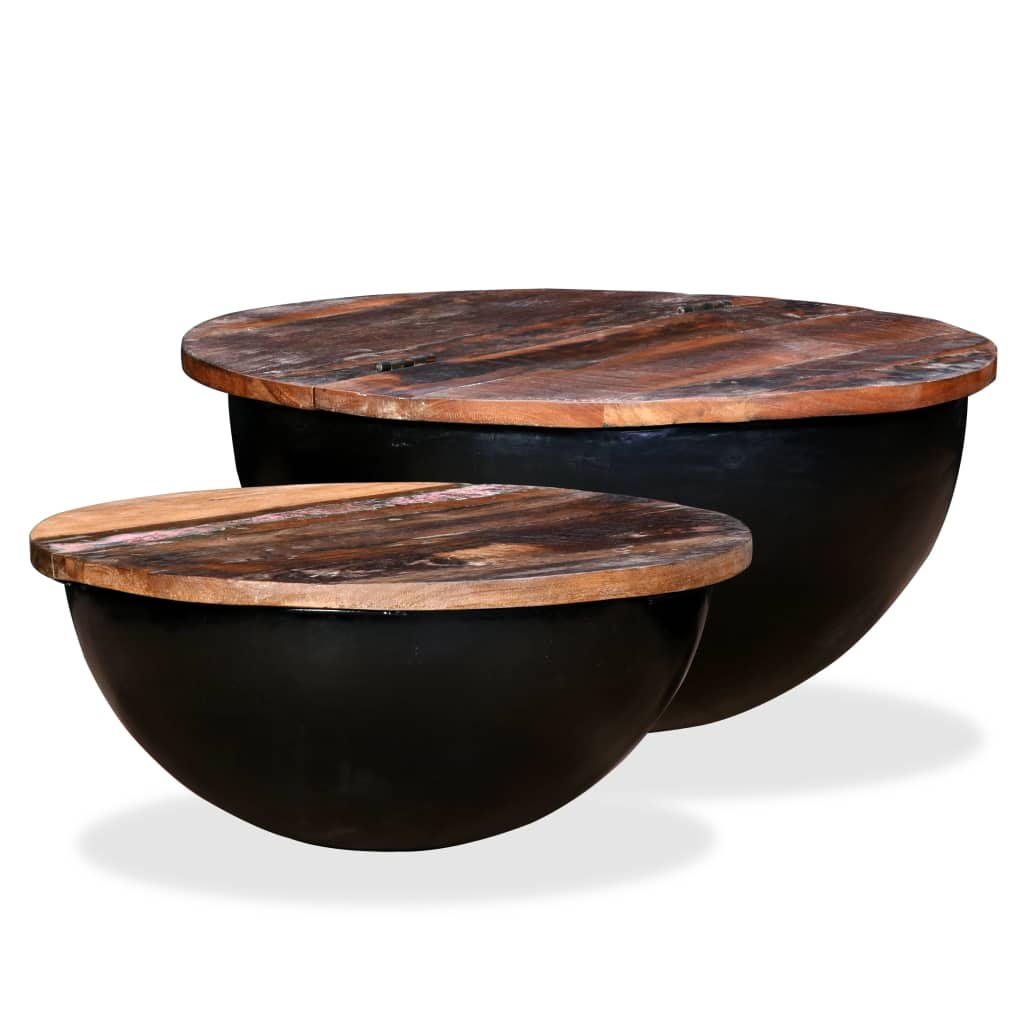 vidaXL Conj. mesas centro 2 pcs madeira reciclada preto forma tigela