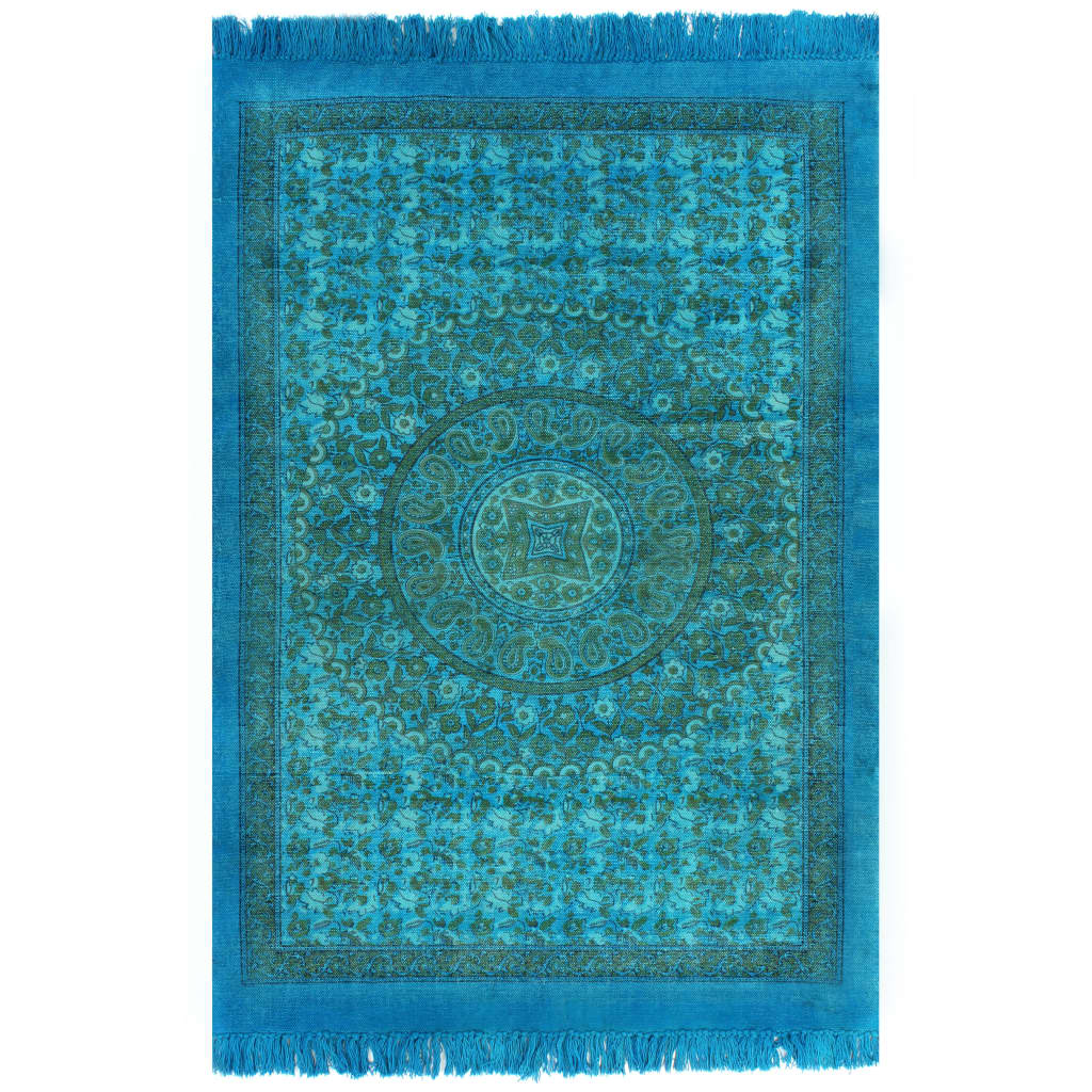 vidaXL Tapete Kilim em algodão 160x230 cm com padrão turquesa