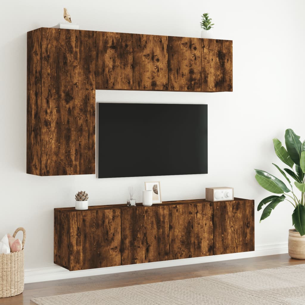 vidaXL 5 pcs móveis de parede p/ TV derivados madeira carvalho fumado