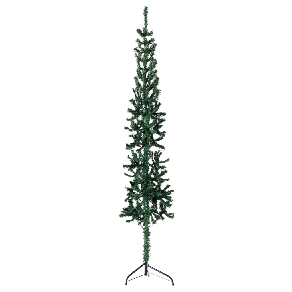 vidaXL Meia árvore de Natal fina com suporte 150 cm verde