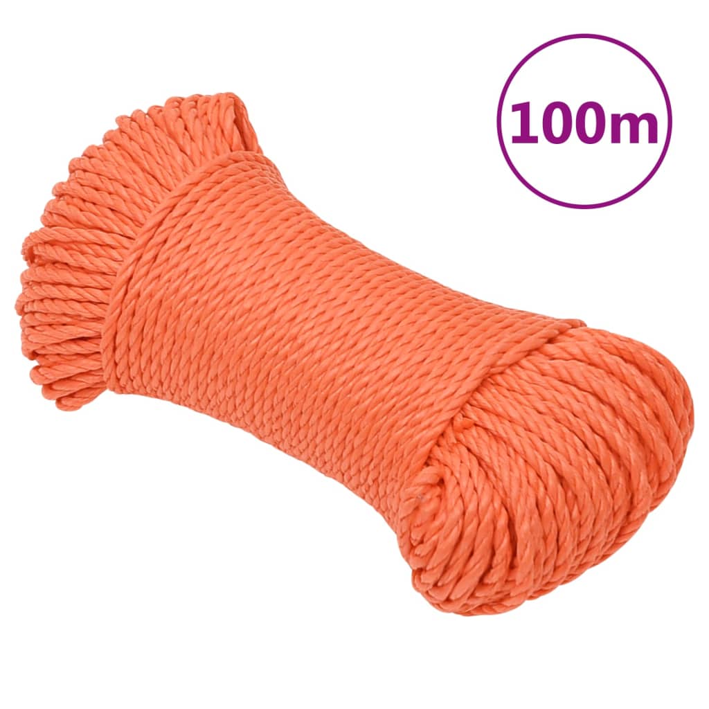 vidaXL Corda de trabalho 8 mm 100 m polipropileno cor laranja