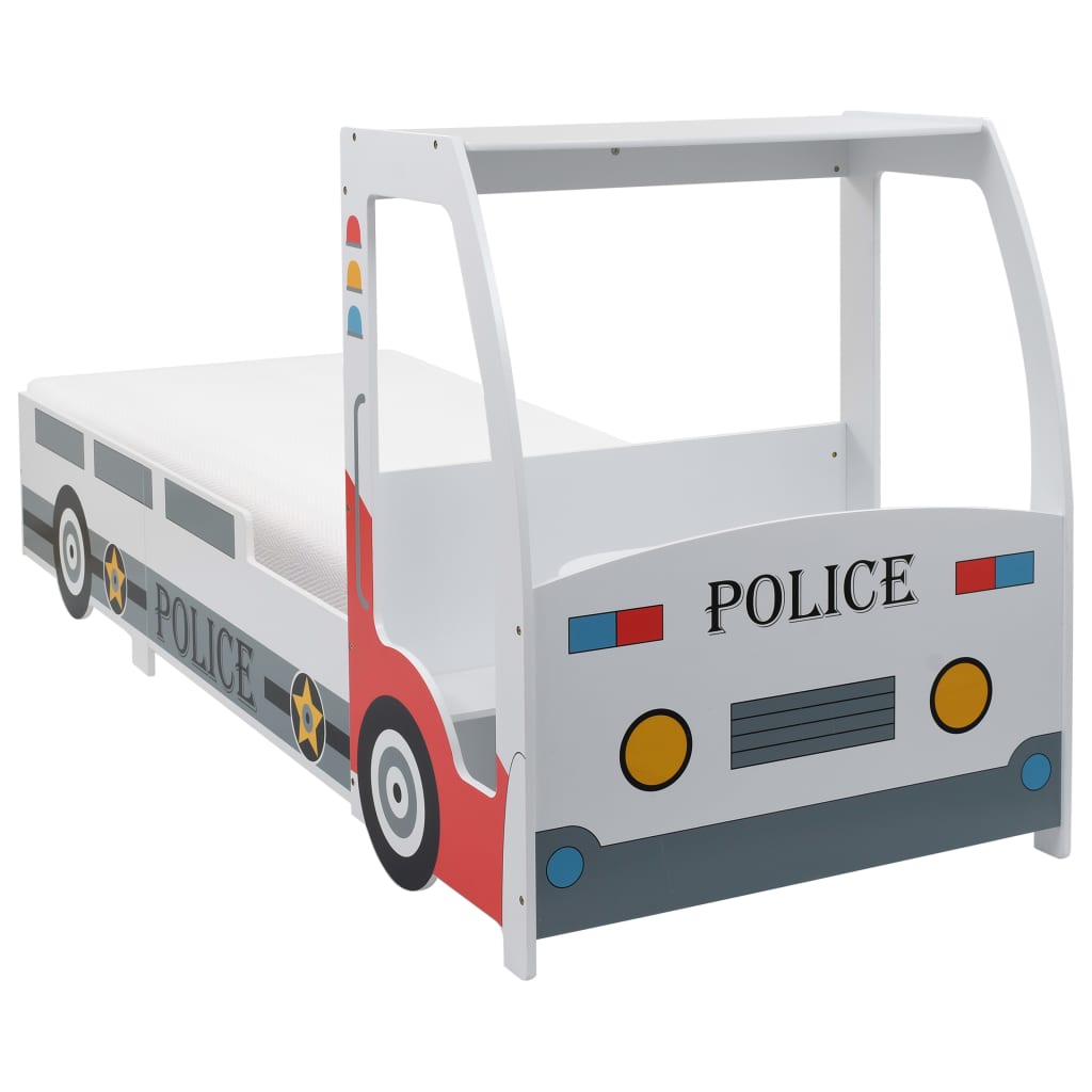 vidaXL Cama carro da policia infantil com colchão de 7 zonas 90x200 cm