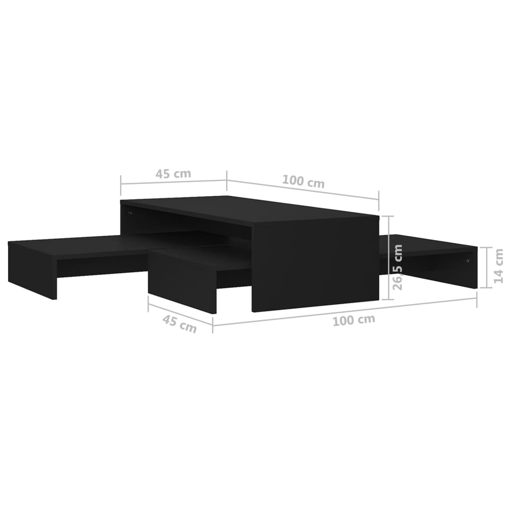 vidaXL Conj. mesas de centro 100x100x26,5 cm contraplacado preto