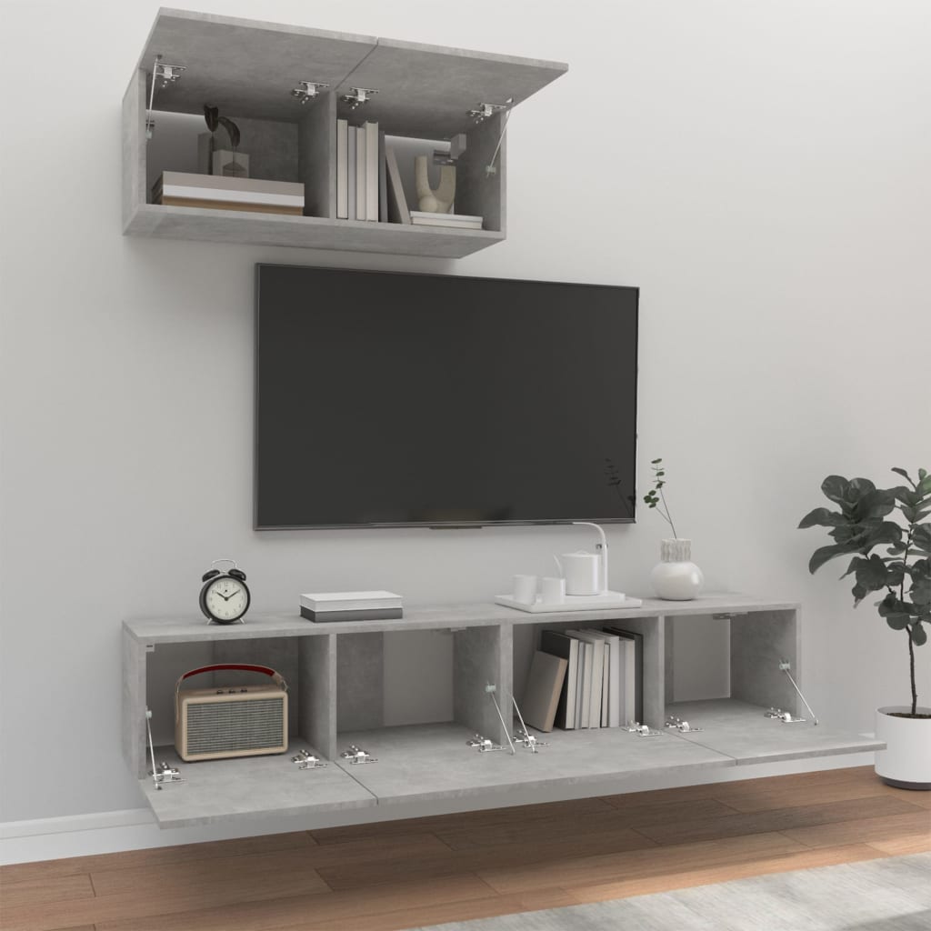 vidaXL Conjunto móveis de TV 3 pcs madeira processada cinzento cimento