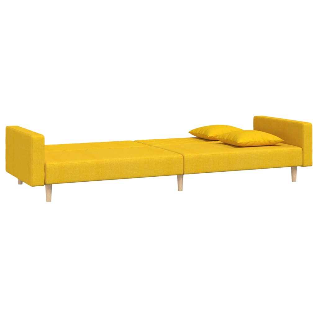 vidaXL Sofá-cama 2 lugares com duas almofadas tecido amarelo