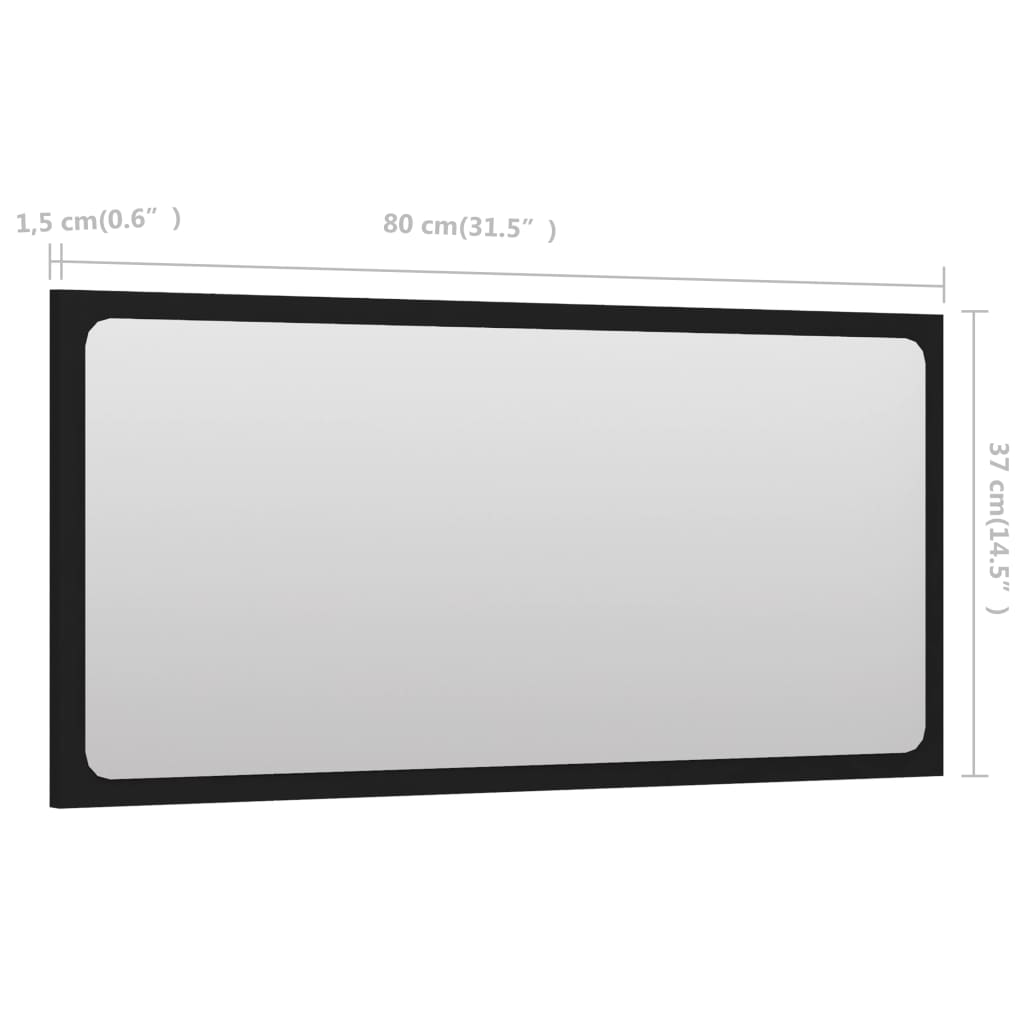 vidaXL Espelho de casa de banho 80x1,5x37 cm contraplacado preto