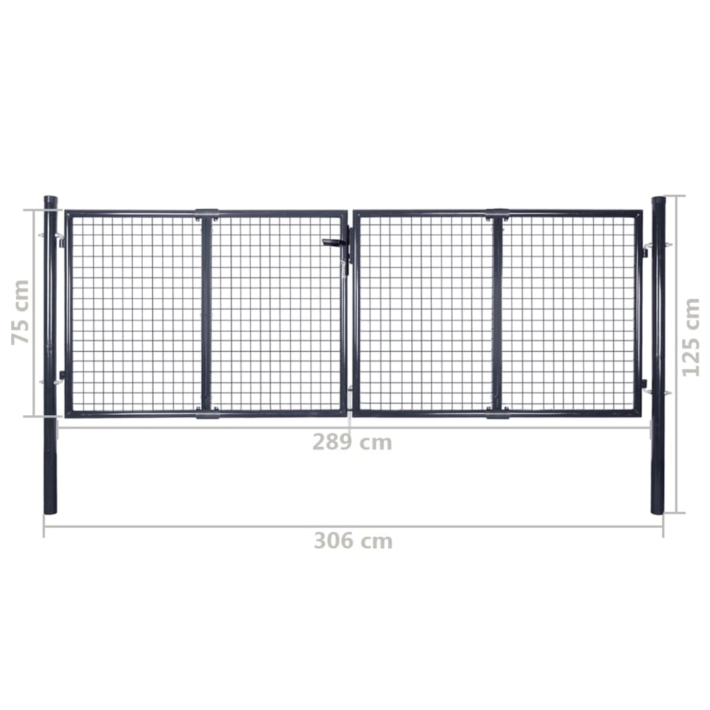 vidaXL Portão de jardim em rede aço galvanizado 289x75 cm cinzento