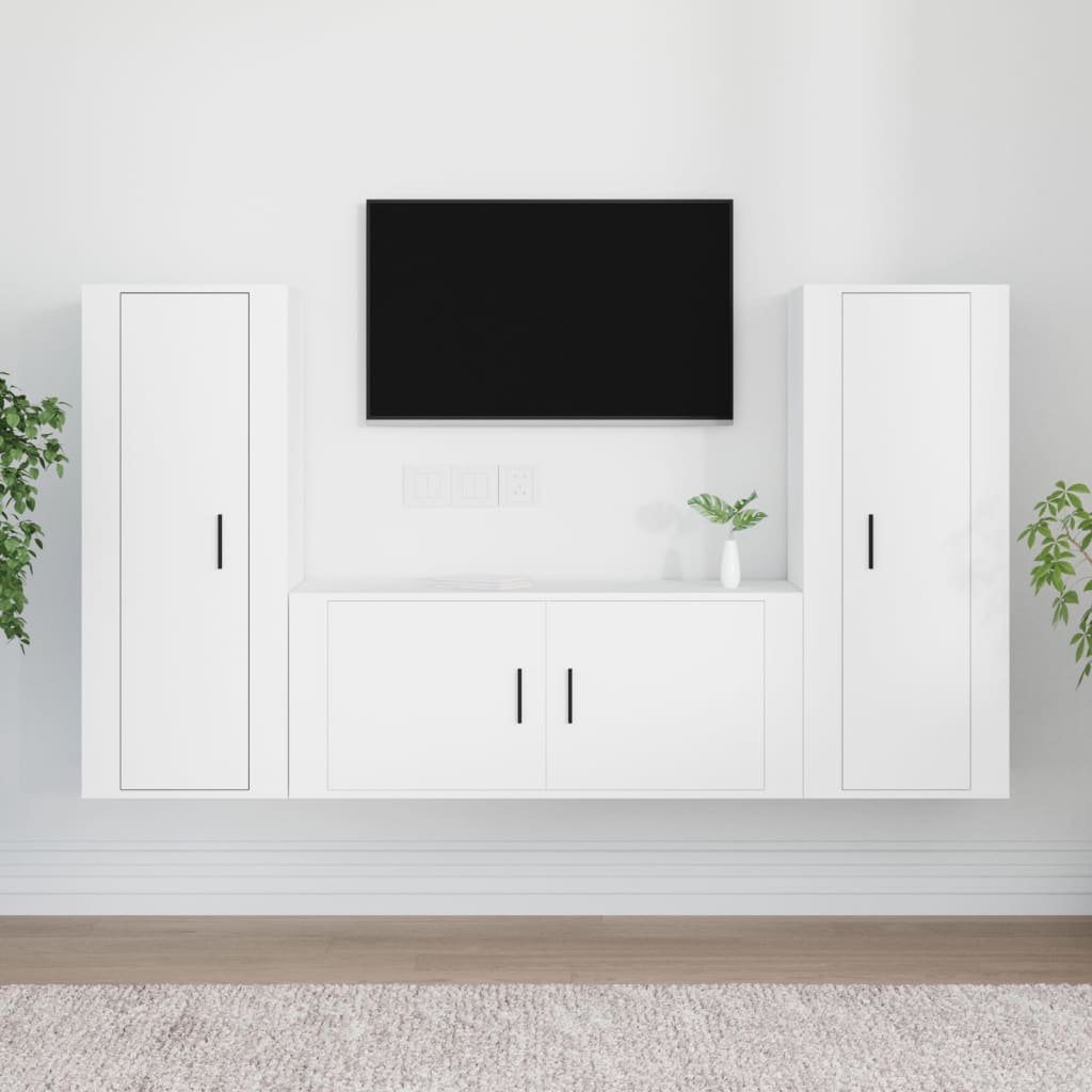 vidaXL Conjunto móveis de TV 3 pcs madeira processada branco