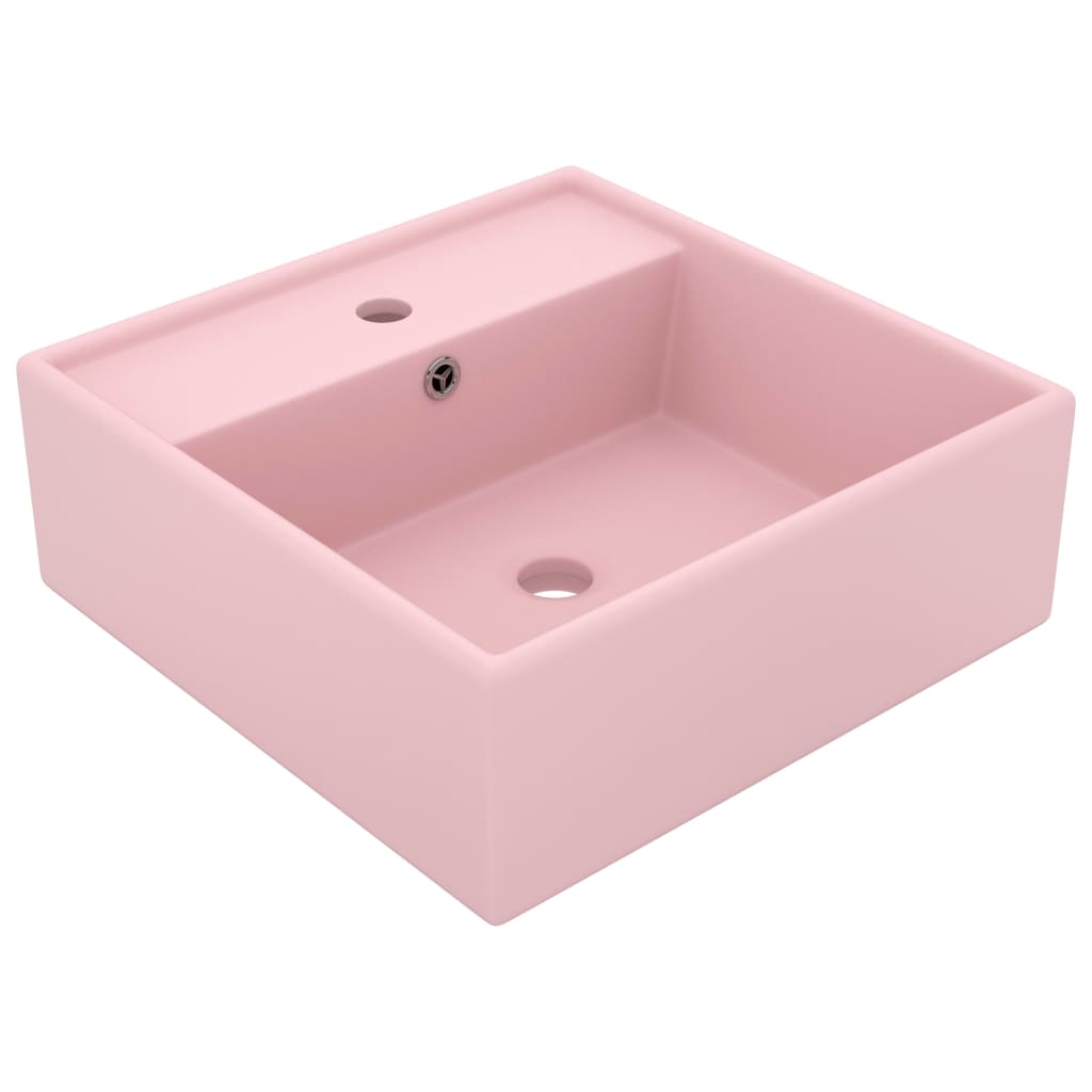 vidaXL Lavatório luxuoso quadrado 41x41 cm cerâmica rosa mate