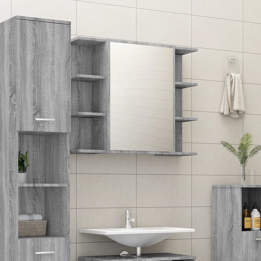 vidaXL Armário espelhado casa de banho 80x20,5x64 cm madeira cinza