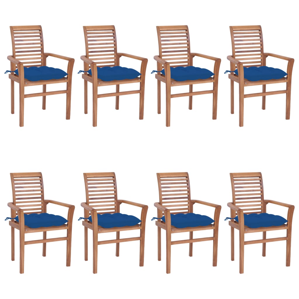 vidaXL Cadeiras de jantar 8 pcs c/ almofadões azuis teca maciça