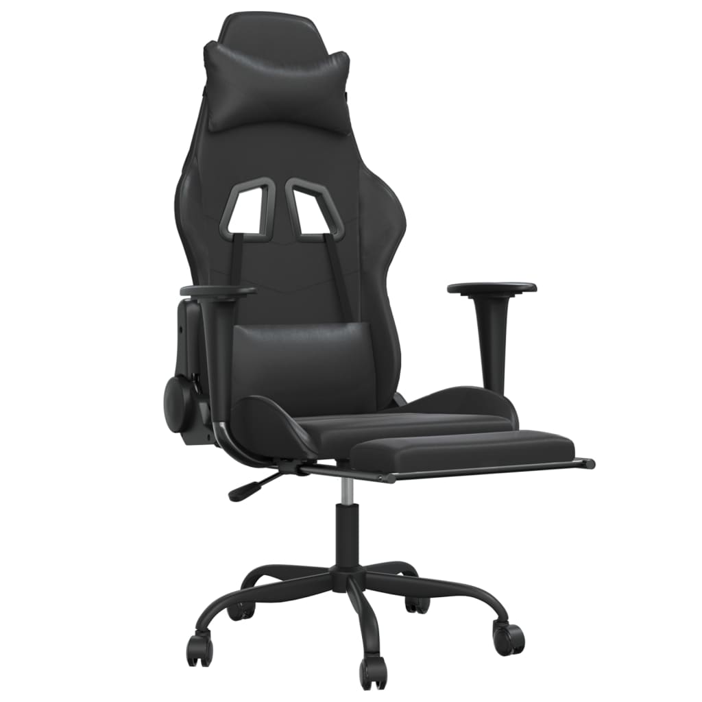 vidaXL Cadeira gaming massagens c/ apoio pés couro artif. preto
