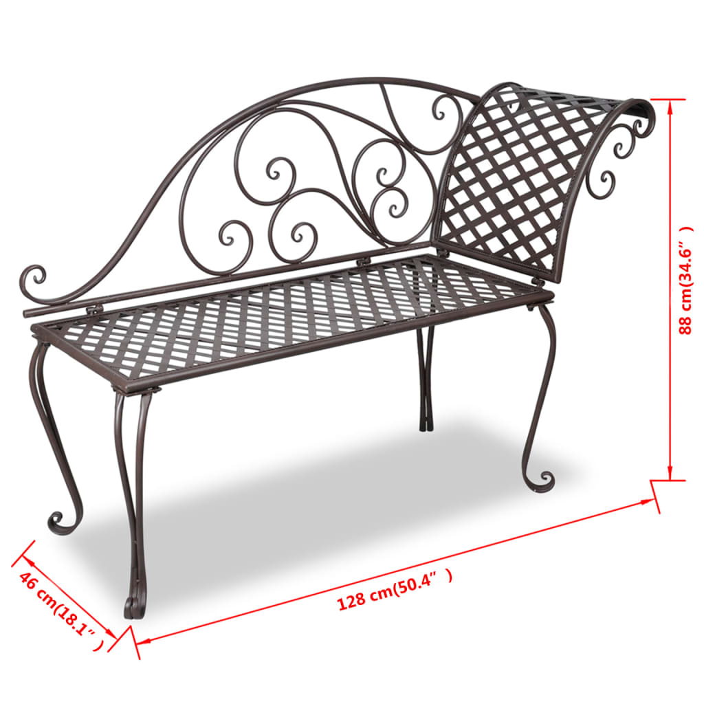 vidaXL Chaise lounge para jardim 128 cm aço antigo castanho