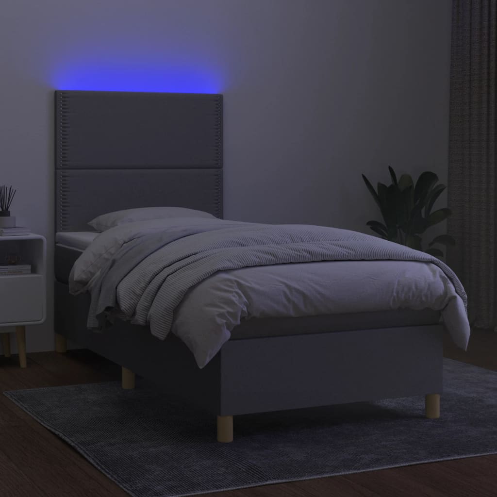 vidaXL Cama box spring c/ colchão e LED 80x200 cm tecido cinza-claro