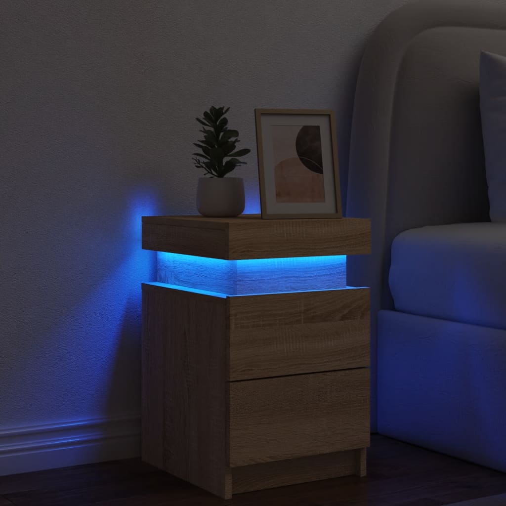 vidaXL Mesa de cabeceira com luzes LED 35x39x55 cm carvalho sonoma