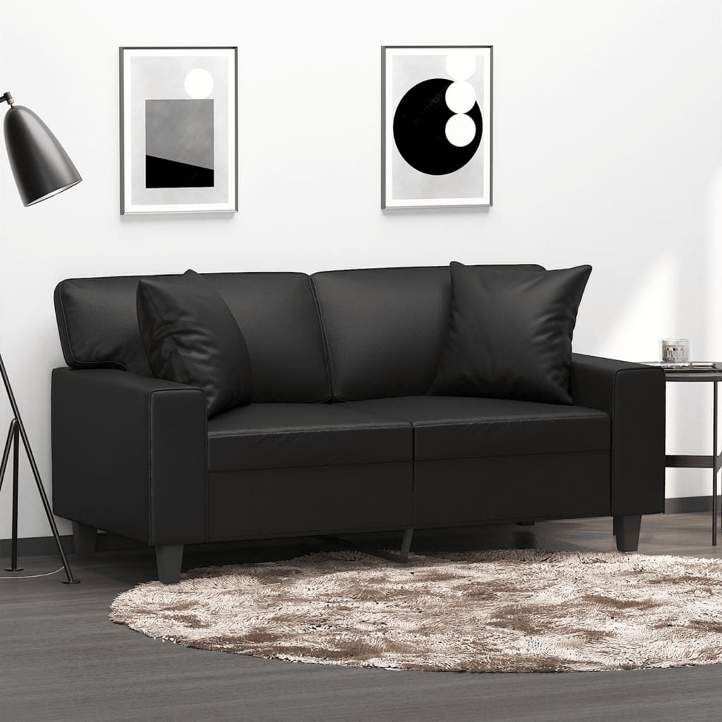vidaXL Sofá 2 lugares + almofadas decorativas 120cm couro artif. preto