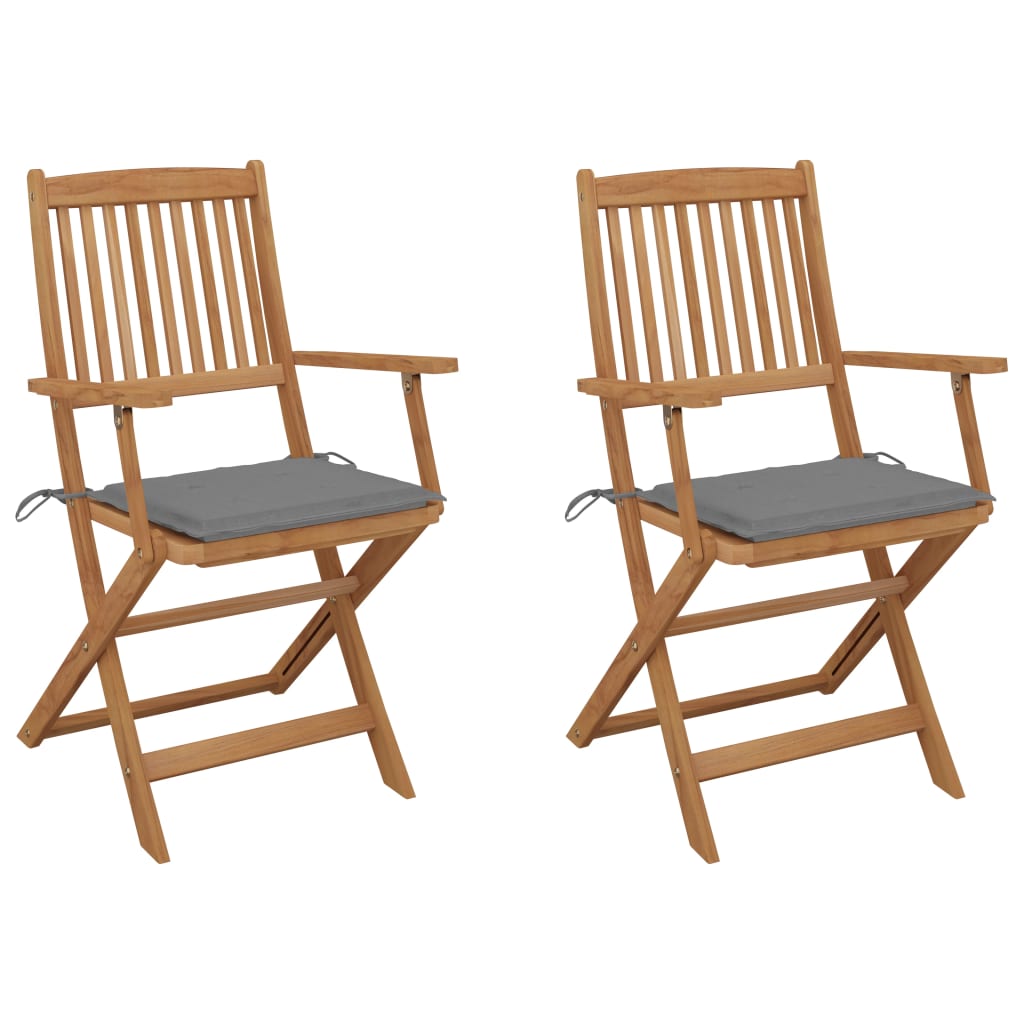 vidaXL Cadeiras de jardim dobráveis c/ almofadões 2 pcs acácia maciça