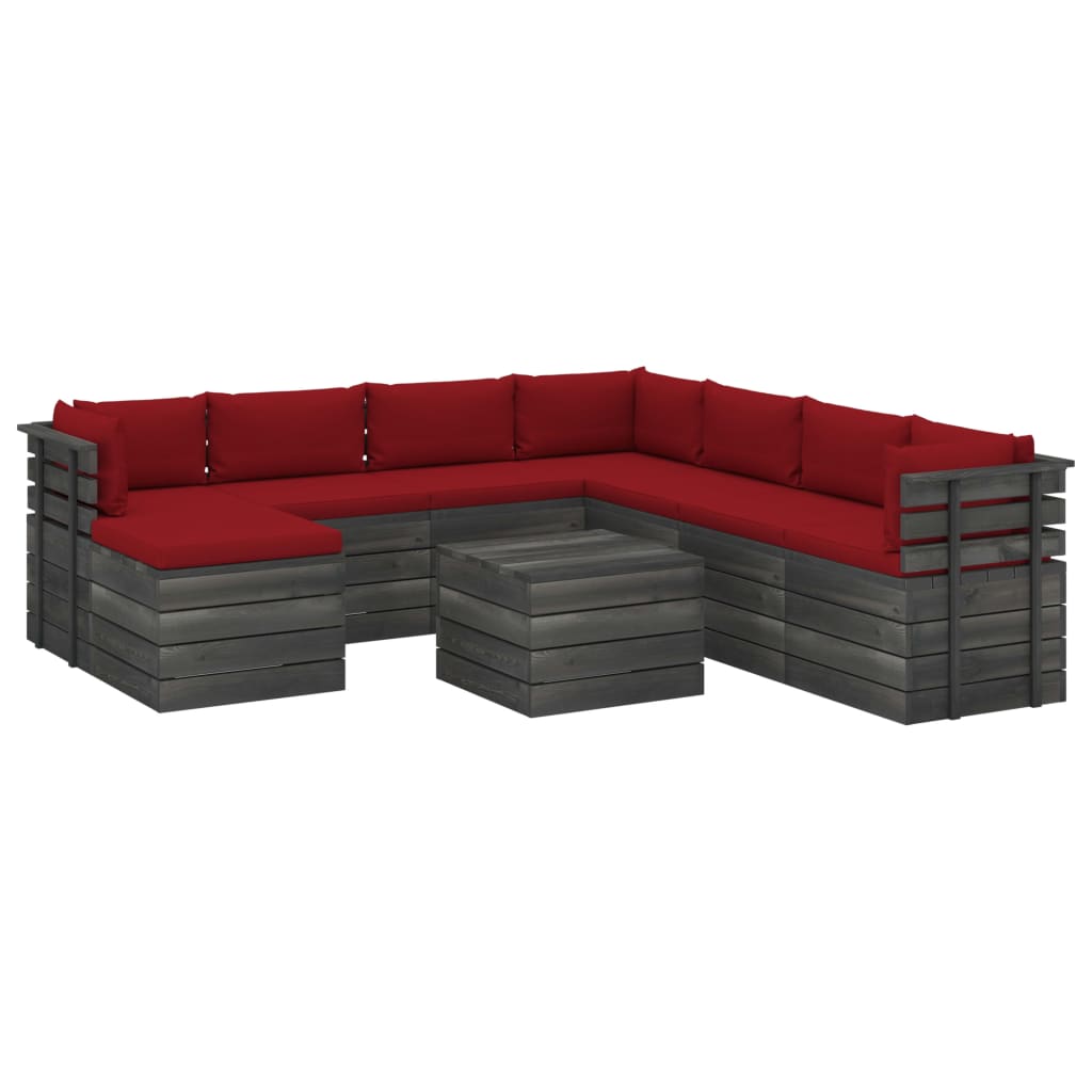 vidaXL 9 pcs conjunto lounge de paletes com almofadões pinho maciço