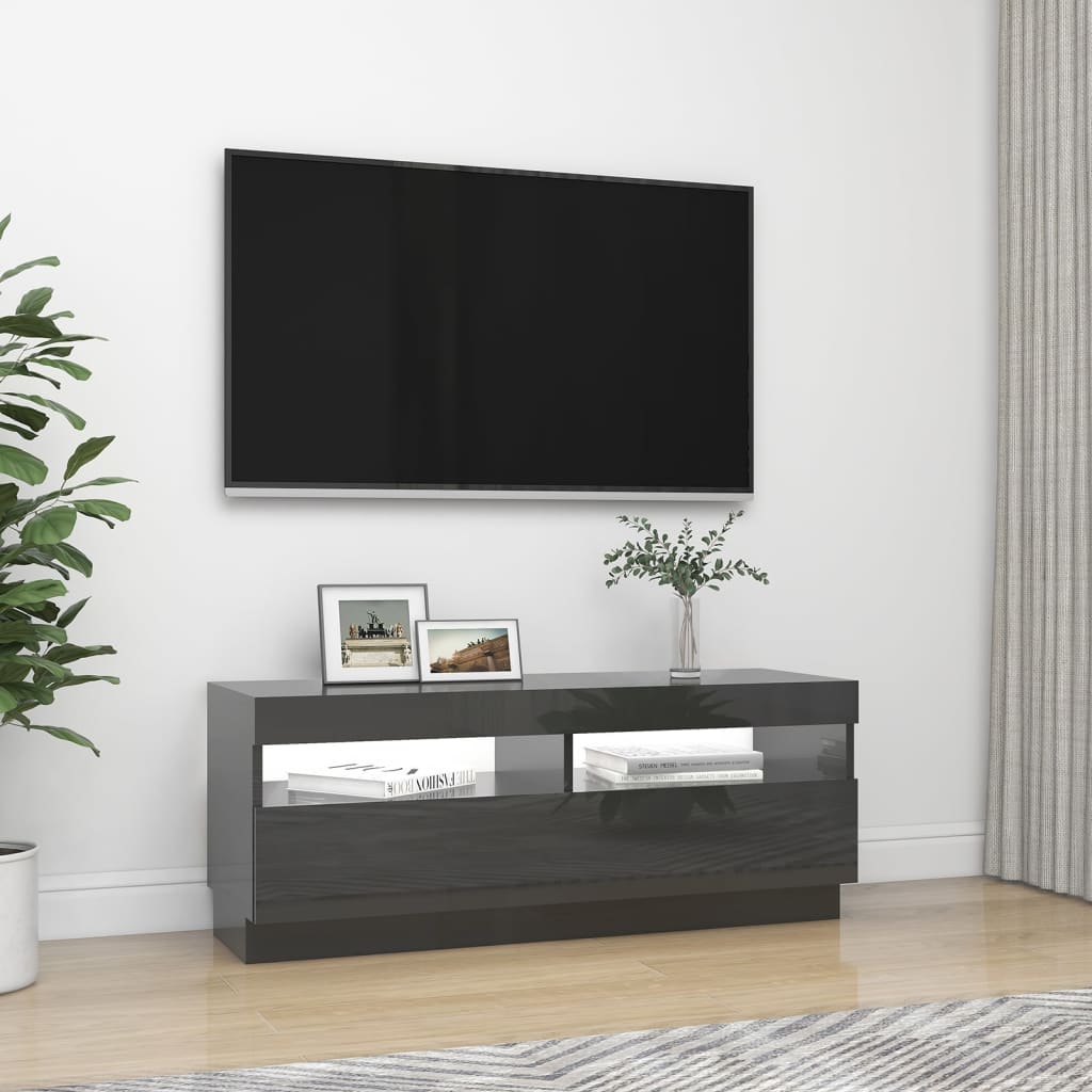 vidaXL Móvel de TV com luzes LED 100x35x40 cm cinzento brilhante