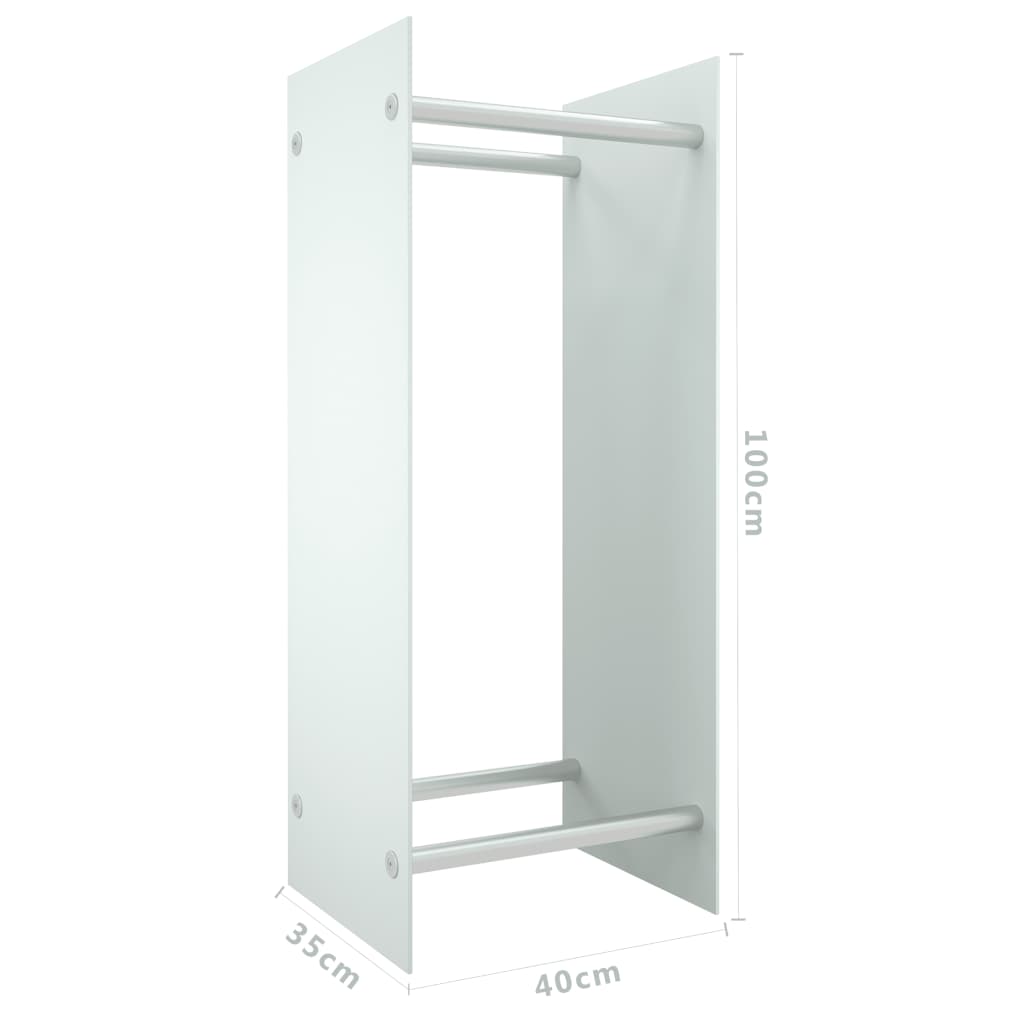 vidaXL Suporte para lenha 40x35x100 cm vidro temperado branco