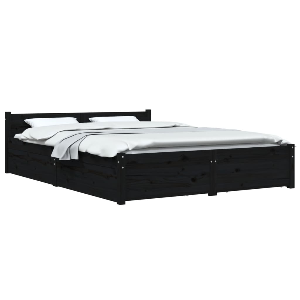 vidaXL Estrutura de cama com gavetas 150x200 cm tamanho King preto