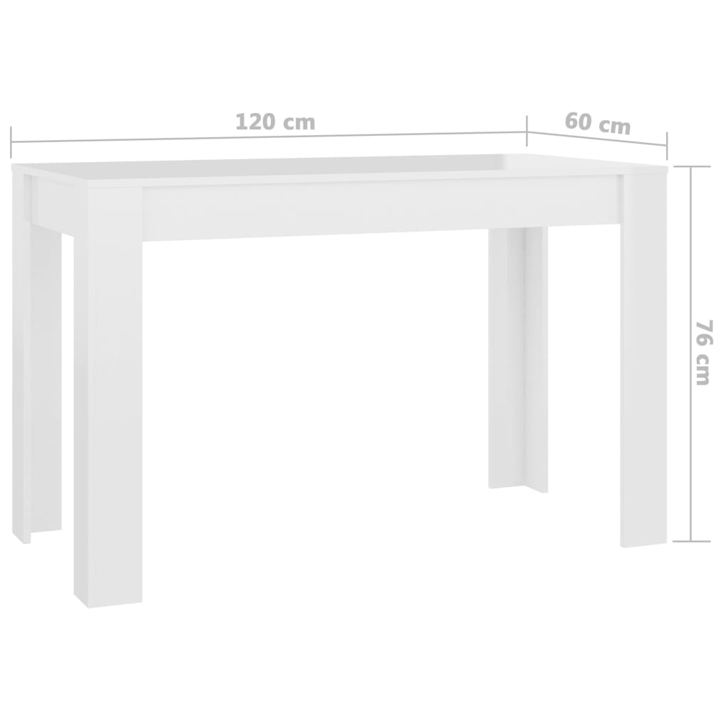 vidaXL Mesa de jantar 120x60x76 cm contraplacado branco brilhante