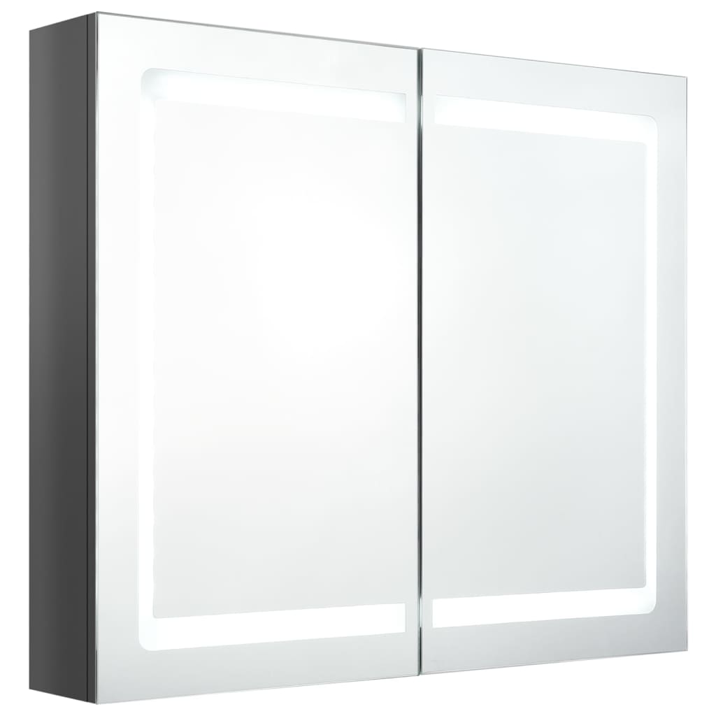 vidaXL Armário espelhado casa de banho LED 80x12x68 cm cinza brilhante
