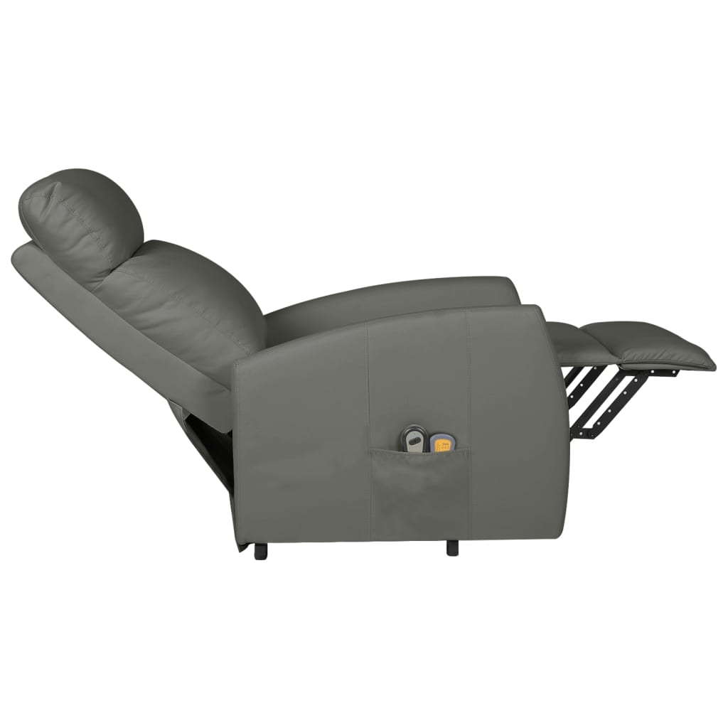 vidaXL Poltrona de massagens elevatória couro artificial cinzento