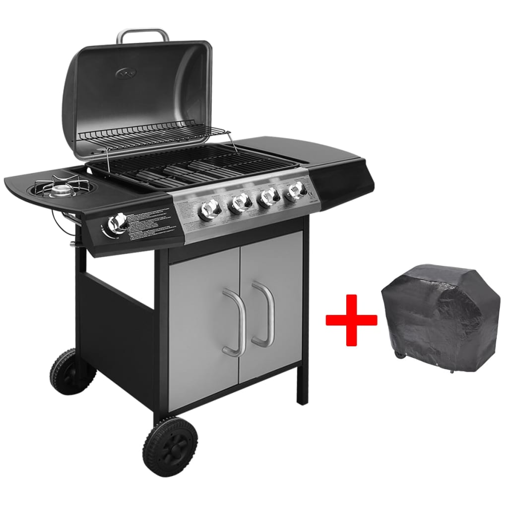 vidaXL Grelhador/barbecue a gás 4+1 zonas de cozinhar preto/prateado