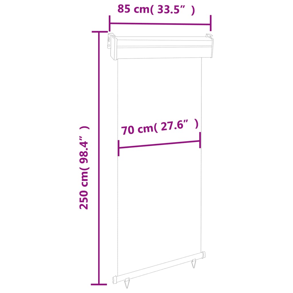 vidaXL Toldo lateral para varanda 80x250 cm preto