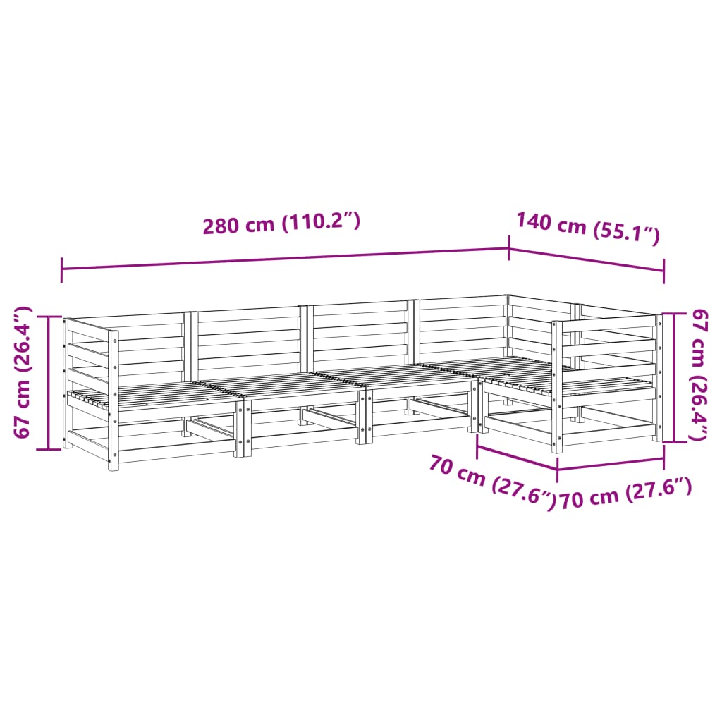 vidaXL 5 pcs conjunto de sofás para jardim madeira de pinho impregnada