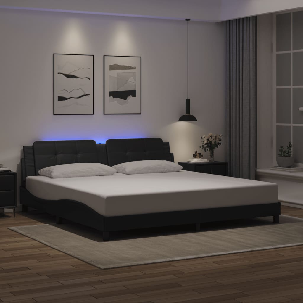 vidaXL Estrutura de cama c/ luzes LED 200x200cm couro artificial preto